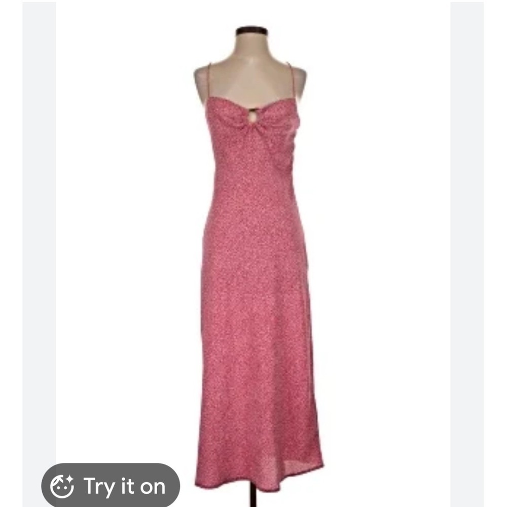 Zara Pink Animal Print‎ Midi Slip Dress Ring Detail Boho Chic Beachy Sz Medium